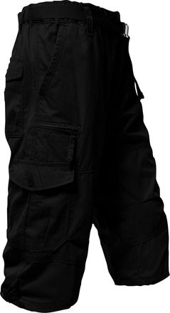 Generic Mens Cargo Shorts | Casual Solid Color 3/4 Length Baggy Combat Trousers | Elasticated Waist with Multi Pockets Black