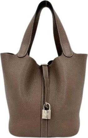 Herm&egrave;s Pre-owned Picotin Lock MM Taurillon Clemence Handbag - Dames - Vintage Tas - Beige - ONE Size - Leer - Vintage