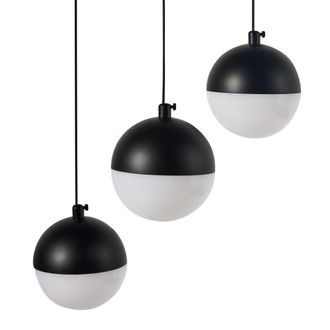 Beliani L&aacute;mpara Colgante Moderna 3 Luces Led Integradas Pantalla Redonda Metal Pintado Vidrio Negro Ankobra