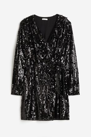 H&M Paillettenkleid im Wickelschnitt - Schwarz