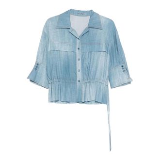 Ermanno Scervino Denim Shirts, female, Blue, Size: 2XS Buttoned Topstitched Blouse