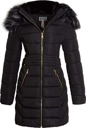 SS7 Womens Faux Fur Quilted Padded Parka Coat Black