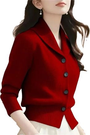 Generic Women Soft Slim Knitted Sweater Top Autumn Winter Fashion Casual Cardigan Ladies Warm Pullover Red XXL
