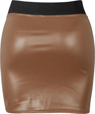 Generic Womens PVC Leather Wet Look High Waist Bodycon Mini Skirt Short Dance Pencil Skirt UK Size 6-24 (UK, Numeric, 22, Regular, Regular, Caramel)
