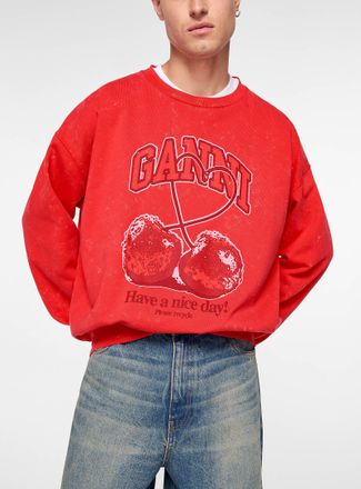 Ganni Mens Washed cherry logo sweatshirt