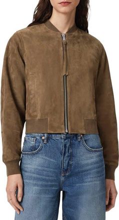 AllSaints Orten Suede Bomber Jacket in Walnut Brown at Nordstrom, Size 12 Us