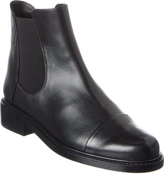 Stuart Weitzman Gobi Boot Womens Black Leather Cap Toe Ankle Chelsea RHS9397