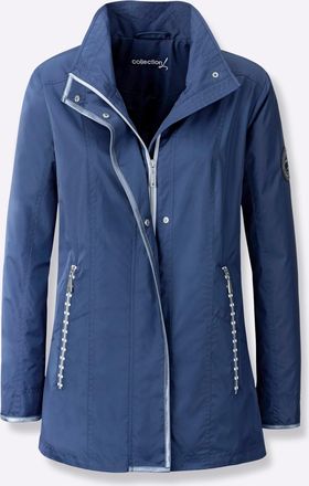 Casual Looks Langjacke CASUAL LOOKS, Damen, Gr. 18, jeansblau, wei&szlig;, 100% Polyester, unifarben, Jacken Langjacke