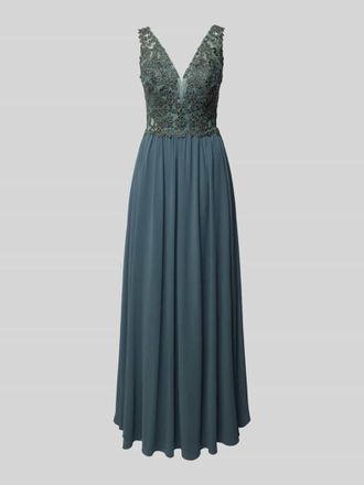 Mascara Abendkleid mit floralen Stickereien in Schilf, Größe 32