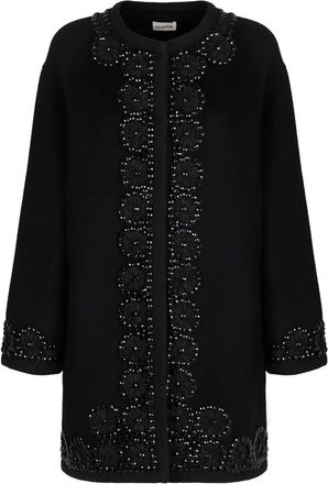 P.A.R.O.S.H. Wijde Silhouet Wollen Jas met Juweelversieringen - Dames - Parka Jassen - Zwart - M - Wol - Jassen