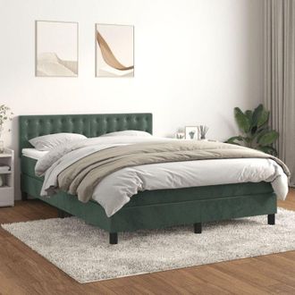 vidaXL Vidaxl - Cama Box Spring Con Colch&oacute;n Terciopelo Verde Oscuro 140x190 Cm