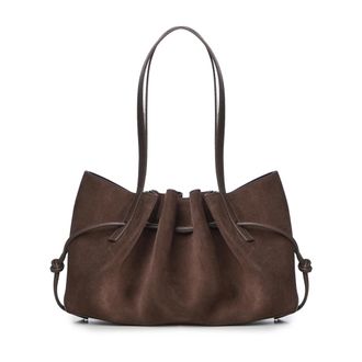 Yuzefi Tassen, Dames, Bruin, ONE Size, Leer, Scallop Shoulder Bag