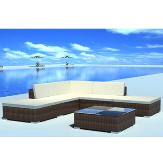 vidaXL Set Muebles De Jard&iacute;n 6 Piezas Y Cojines Rat&aacute;n Sint&eacute;tico Marr&oacute;n Vidaxl