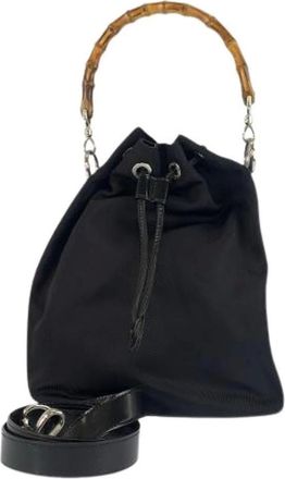 Gucci Pre-owned Bucket Bags, female, Black, Size: ONE SIZE Pre-owned Bamboo Nylon Leather 2way Bag