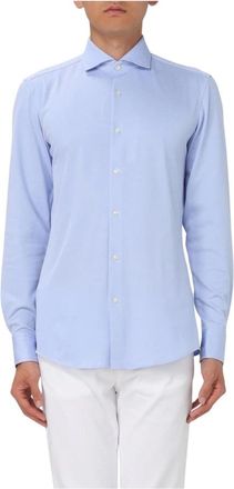 HUGO BOSS Casual Shirts, male, Blue, S, Blue Knit Shirt for Men