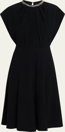 Teri Jon Beaded Crepe A-Line Midi Dress