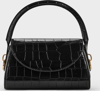 Charles & Keith Kaila Croc-Effect Front-Flap Top Handle Bag