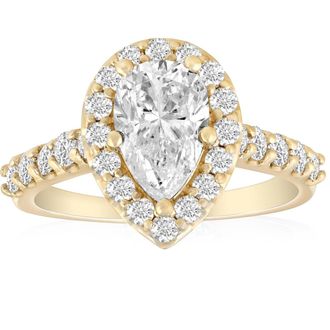 Pompeii3 2 Ct Pear Shape Halo Diamond Engagement Ring 14k Yellow Gold