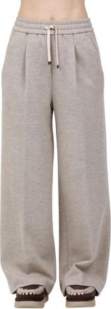 Circolo 1901 Wijdvallende joggingbroek met trekkoord van wol - Dames - Sweatpants - Beige - 2XS - Wol - Broeken