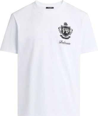 Balmain Gedrukt College T-shirt - Heren - T-shirts - Wit - M - Katoen - Tops