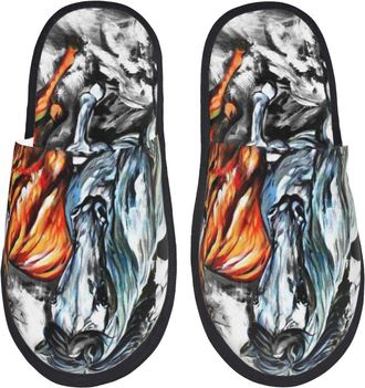 Generic Cotton Slippers Four Running Horses Soft Shoes Anti-Skid Slippers For Adult Christmas Winter M