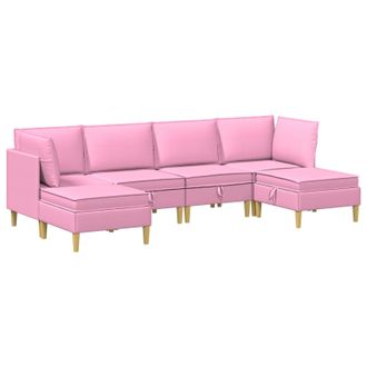 vidaXL Juego De Sof&aacute; Modular Con Almacenamiento 6 Pcs Rosa Tela Vidaxl