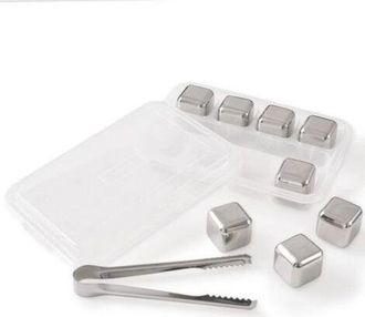 OEM Un Juego De 8 Cubitos De Hielo Reutilizables De Acero Inoxidable, Que Incluye Pinzas Para Hielo Y Una Bandeja Para Cubitos De Hielo