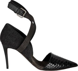 Brunello Cucinelli Womens Leather Monili Beaded Ankle Strap Pump (Authentic Pre-Loved)