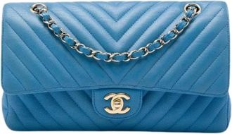 Chanel Pre-owned Vintage Double Flap Shoulder Bag - Dames - Vintage Schoudertas - Blauw - ONE Size - Leer - Vintage