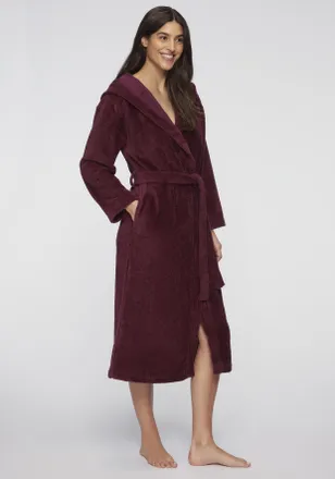 Lascana Bademantel LASCANA, Damen, Gr. XL/44 (46), rot (dunkelrot), Baumwolle, Midil&auml;nge, Hausm&auml;ntel Bademantel