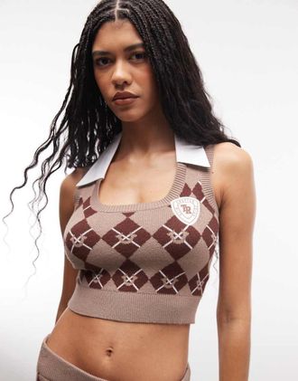 True Religion Canotta corta a canotta a rombi in coordinato-Multicolore