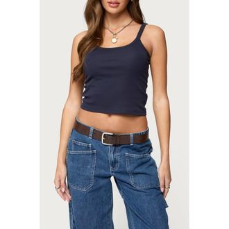 Edikted Basic Babe Crop Stretch Cotton Camisole in Navy at Nordstrom, Size X-Large