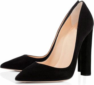 Generic Women Slip-On Chunky Pumps, Fashion Pointed Toe Dress Block Court Shoes, Comfort Closed Toe Leather Party Work High Heels Shoes,Black 2,2.5 UK