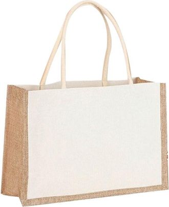 Generic Compatible For Burlap Jute Tote Shopping Bag Reusable Grocery Wedding Birthday Gift Handle Bags Handmade Multifunctional(G)