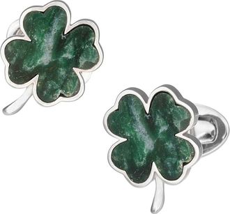 Jan Leslie Four Leaf Clover Green Onyx Sterling Cufflinks in Silver at Nordstrom