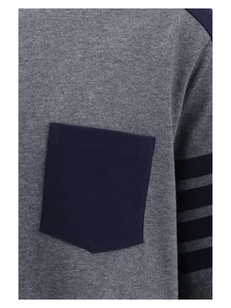 Thom Browne Colorblock Cotton with 4-Bar Stripes T-Shirt - Gray