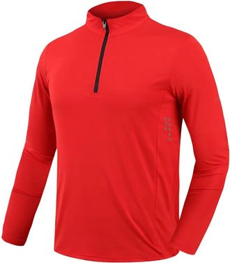 Generic Long Sleeve t Shirt Mens Mens Sports Shirt Long Sleeve Top Gym Clothing Fitness Compression Shirt Half Zip Pullover Quick Dry Sportswear(Red,XS)
