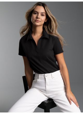 Trigema Poloshirt TRIGEMA TRIGEMA Poloshirt ohne Knopfleiste, Damen, Gr. L, schwarz, Piqu&eacute;, 100% Baumwolle, Basic, ohne Ausschnitt, Shirts Poloshirt