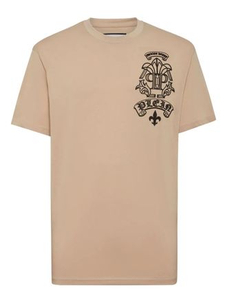 Philipp Plein logo-appliqué T-shirt - men - Cotton - S - Neutrals
