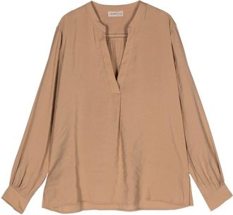 Blanca Vita band-collar long-sleeves blouse - women - Lyocell/Polyester - 42 - Neutrals