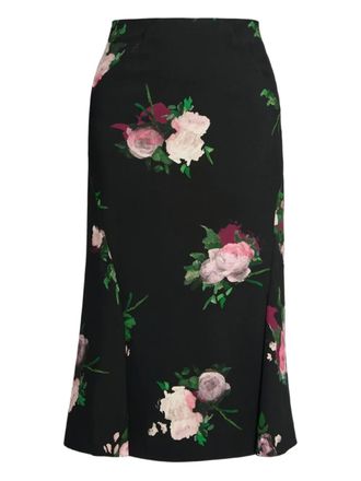 Erdem Midi-jurk met bloemenprint - Zwart