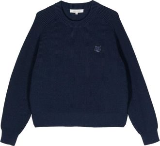 Maison Kitsuné Fox Head-appliqué ribbed-knit jumper - women - Polyamide/Cotton - S - Blue