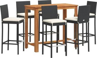 vidaXL 7 Piece Garden Bar Set Black Solid Wood Acacia and Poly Rattan vidaXL