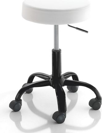 Oresteluchetta Taburete giratorio regulable piel sint&eacute;tica blanca &oslash;50 h46/60 cm