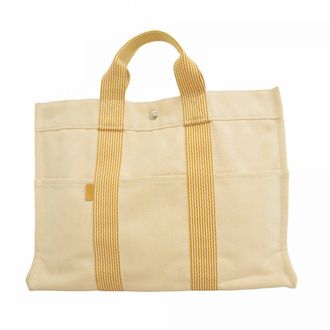 Herm&egrave;s Orange White Canvas Tote Bag (Pre-Owned)