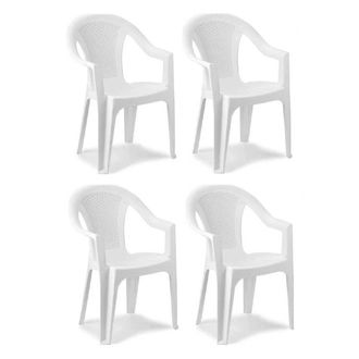 Trade Shop Trade Shop - Set De Silla De Jard&iacute;n 4pc Con Efecto De Rat&aacute;n Respaldado 54x56x81cm Pl&aacute;stico Blanco 869516