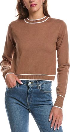 Theo & Spence Theo And Spence Stripe Trim Cropped Crewneck Sweater
