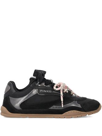 Pinko lace-up panelled sneakers - women - Polyester/Fabric/Rubber/Calf Suede - 37 - Black