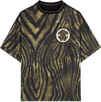 Roberto Cavalli Freedom-Print RC Logo Silk T-Shirt, Size Medium