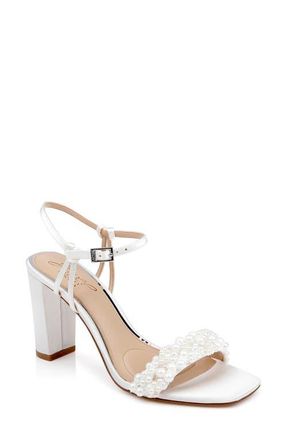 Badgley Mischka Peoria Ankle Strap Sandal in Ivory Satin at Nordstrom, Size 6.5